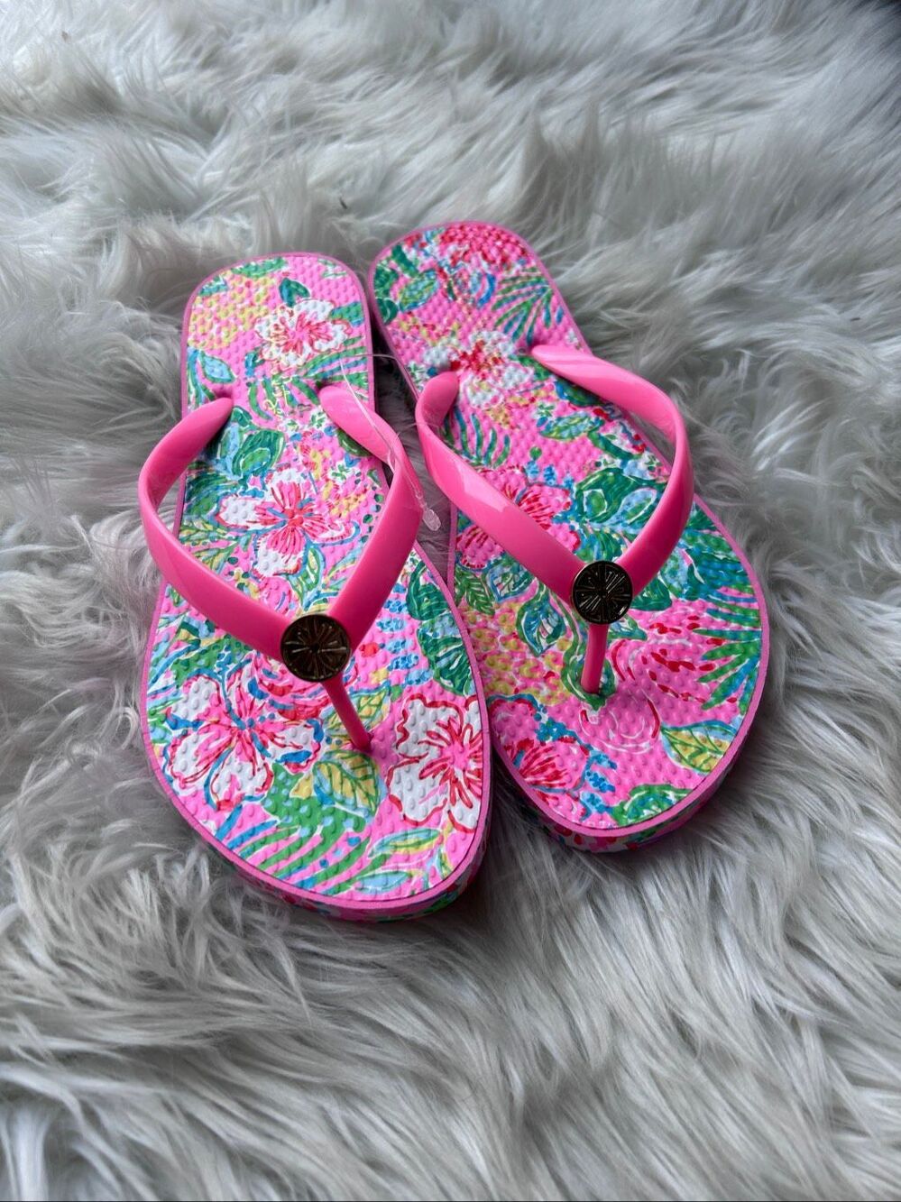 Lily Pulitzer Pink Multi Color Flip Flops Size 8 Women's